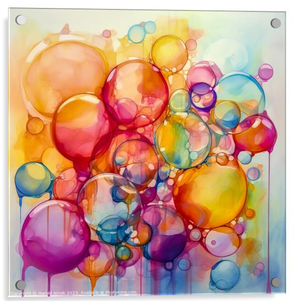 Rainbow Bubbles Acrylic by Harold Ninek