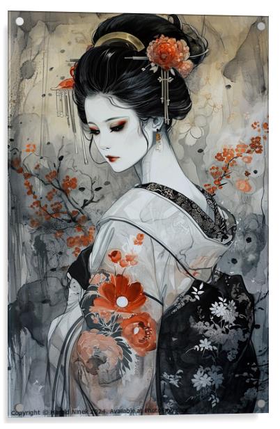 Geisha in White Acrylic by Harold Ninek