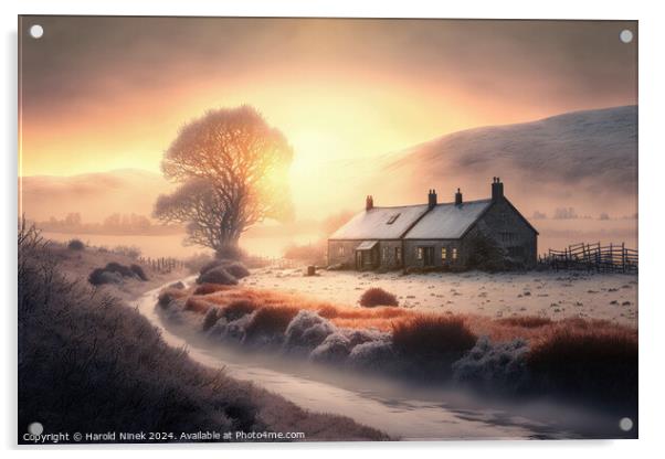Misty Winter Sunrise II Acrylic by Harold Ninek