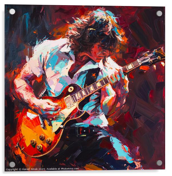 Rock Guitarist Acrylic by Harold Ninek