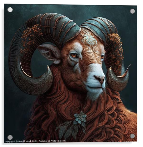 Aries the Ram Acrylic by Harold Ninek