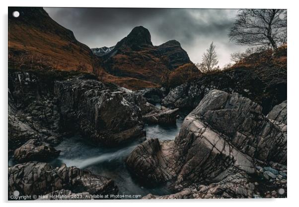 Glencoe S bends , river etive , highlands  Acrylic by Mike McMahon