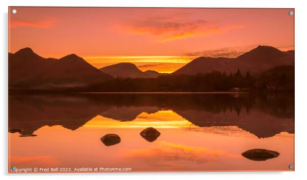 Sunset over Derwentwater Lake District Acrylic by Fred Bell