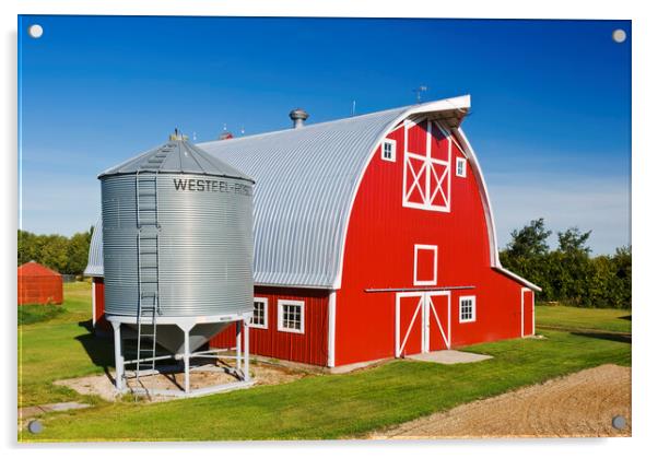 red barn and grain bin Acrylic by Dave Reede