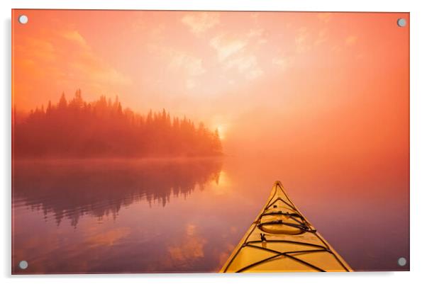 kayaking, Lyons Lake, Whiteshell Provincial Park Acrylic by Dave Reede