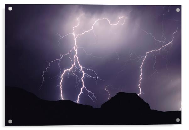 lightning over Castle Butte Acrylic by Dave Reede