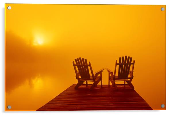 Chairs in the Early Morning Fog Acrylic by Dave Reede
