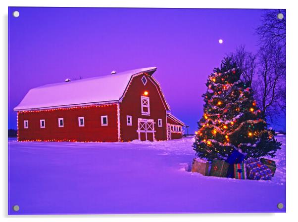 red barn with Christmas tree Acrylic by Dave Reede