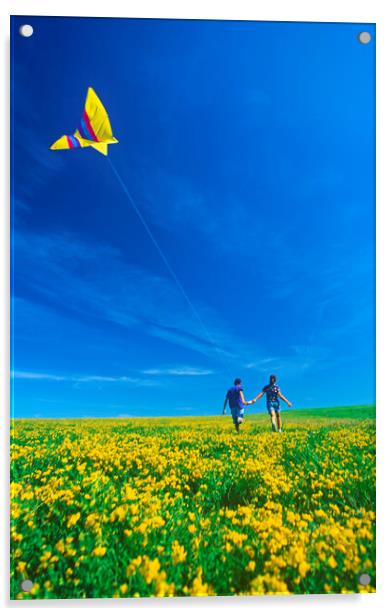 Running With a Kite Acrylic by Dave Reede