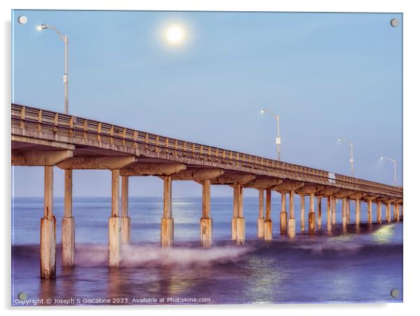 Moon Going Down - Ocean Beach Pier Acrylic by Joseph S Giacalone