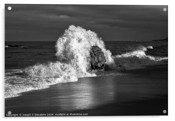 Wave Meets Rock Monochrome #1 Acrylic by Joseph S Giacalone