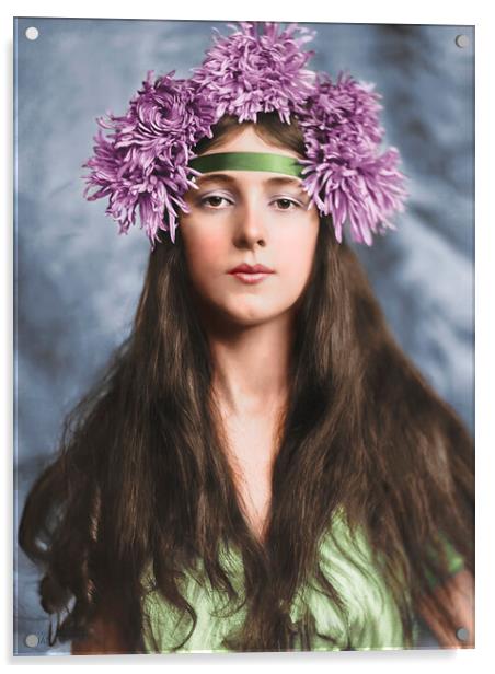 Evelyn Nesbit with Chrysanthemums on her head  Acrylic by Dejan Travica
