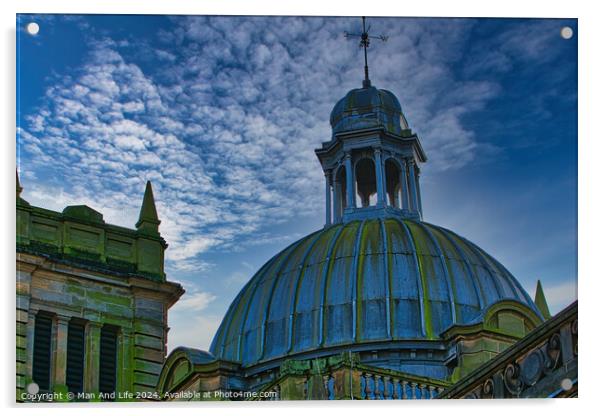Dramatic sky over an architectural dome with intricate details and historical design in Harrogate, England. Acrylic by Man And Life