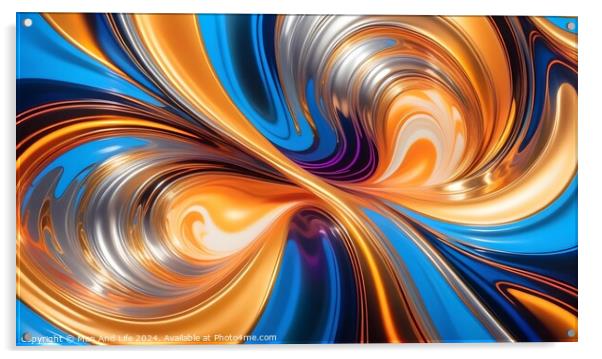Abstract swirl background with vibrant blue and orange colors in a dynamic wave pattern. Acrylic by Man And Life