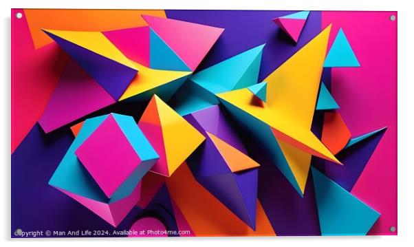 Colorful paper shapes on a vibrant background, abstract geometric composition. Acrylic by Man And Life