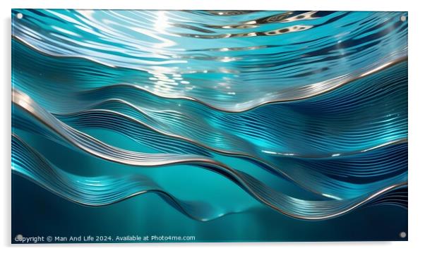 Abstract blue water waves pattern with light reflections. Acrylic by Man And Life