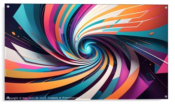 Abstract colorful swirl design with dynamic lines and shapes on a modern gradient background. Suitable for creative projects, backgrounds, and wallpapers. Acrylic by Man And Life