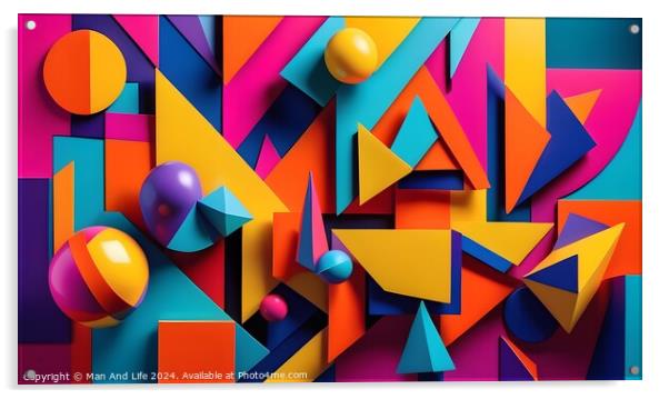 Abstract colorful background with geometric shapes and spheres. Vibrant 3D composition. Acrylic by Man And Life