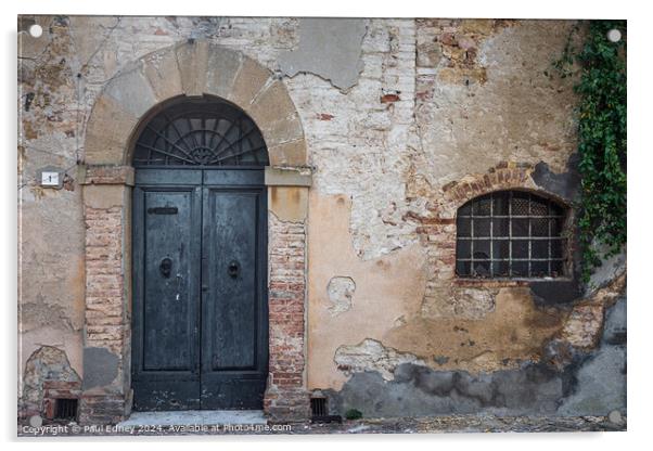 Stately aged door in Tuscany Acrylic by Paul Edney