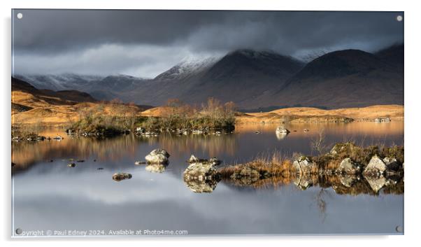 Early morning light on Lochan-nah-Achlaise Acrylic by Paul Edney