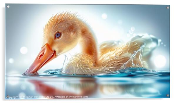 The young Ducklings first splash. Acrylic by Stephen Hippisley