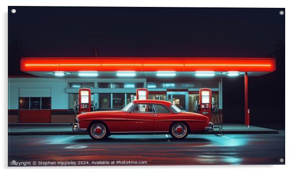 1950's car at a gas station Acrylic by Stephen Hippisley