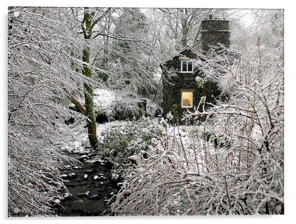 Frosty scene for Lakeland stone cottage in Bowness Acrylic by Phil Brown