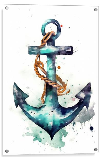 Anchor watercolor painting Acrylic by Mirjana Bogicevic