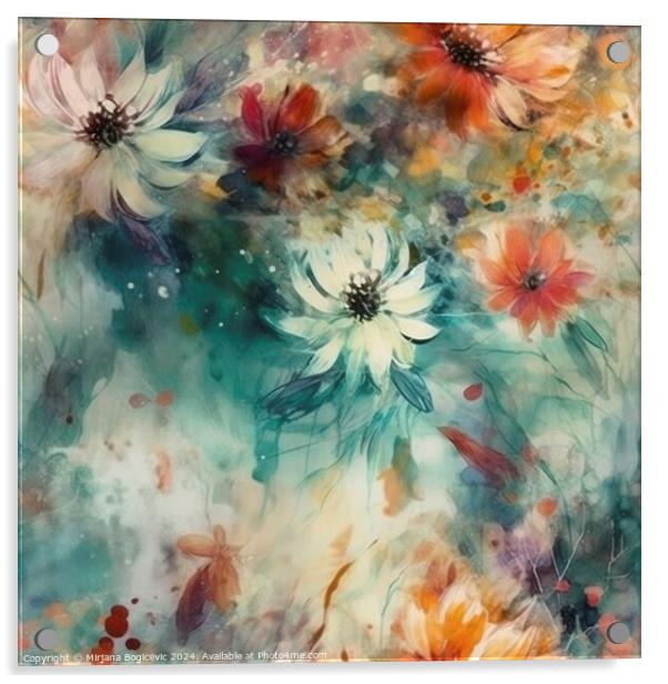Beautiful abstract flowers with soft boho seamless pattern Acrylic by Mirjana Bogicevic