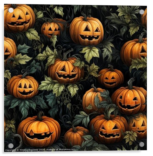 Halloween pumpkins seamless pattern, created with generative AI Acrylic by Mirjana Bogicevic