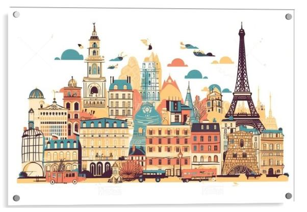 Illustration of landmarks in Paris Acrylic by Mirjana Bogicevic