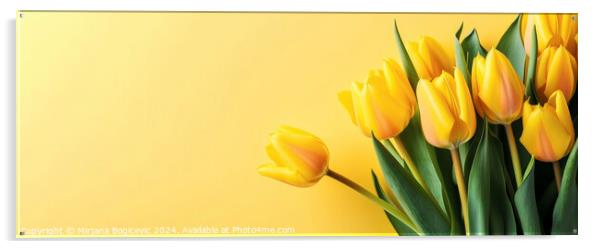 Yellow tulips on the yellow background Acrylic by Mirjana Bogicevic