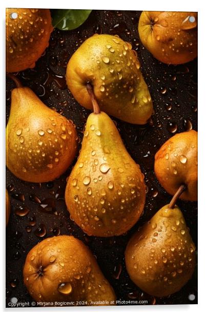 Fresh pears with water drops Acrylic by Mirjana Bogicevic