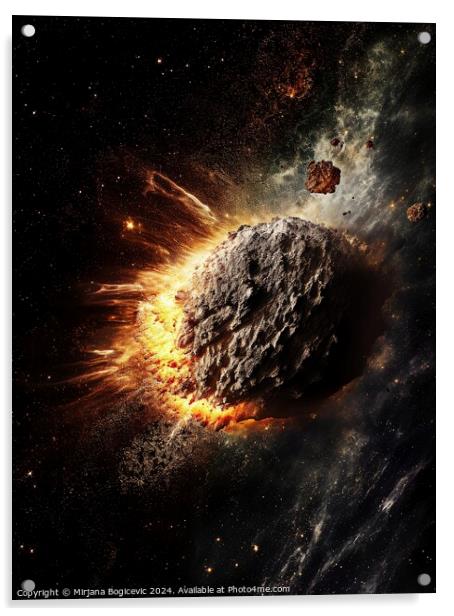 Asteroid entering Earth atmosphere Acrylic by Mirjana Bogicevic