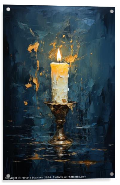 Candle on the dark blue background Acrylic by Mirjana Bogicevic
