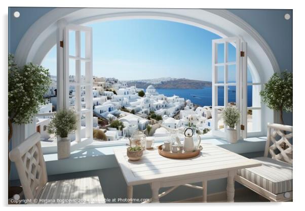 Open window with a view to a beautiful Greek scenery Acrylic by Mirjana Bogicevic