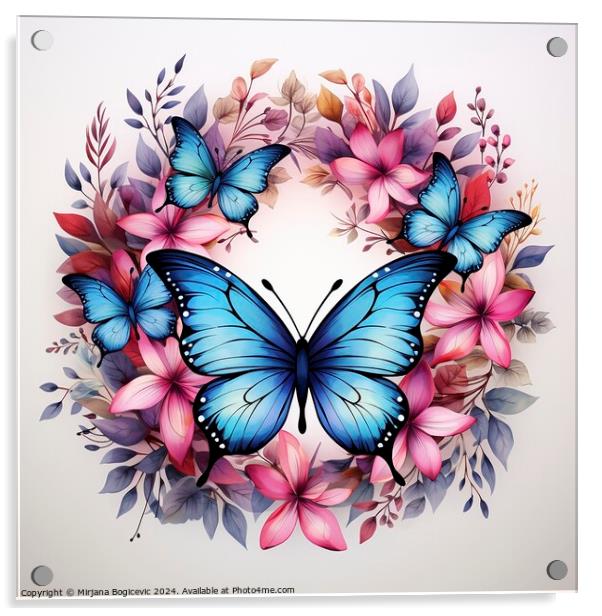 Flowers and butterflies wreath isolated on white background Acrylic by Mirjana Bogicevic