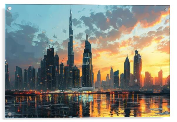 Dubai City Skyline With a Tall Tower Acrylic by Mirjana Bogicevic