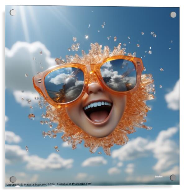 Smiling sun wearing sunglasses  in the sky Acrylic by Mirjana Bogicevic