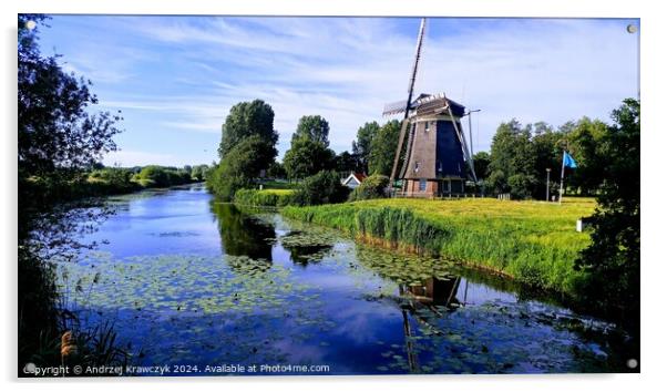 Windmill in Amsterdam Acrylic by Andrzej Krawczyk