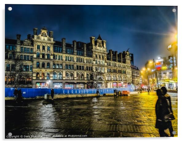 Exchange Square in Manchester at night Acrylic by Dark Blue Star