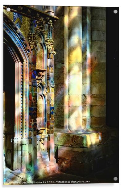 Durham Cathedral, Sunlight through Stained Glass Window Acrylic by Anthony Horrocks