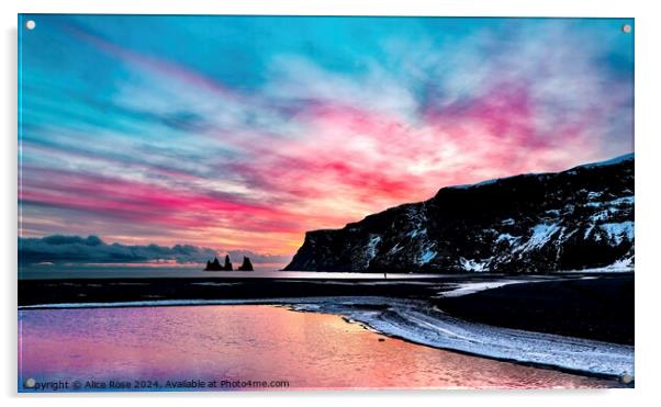 Iceland Beach Seascape Sunset Acrylic by Alice Rose