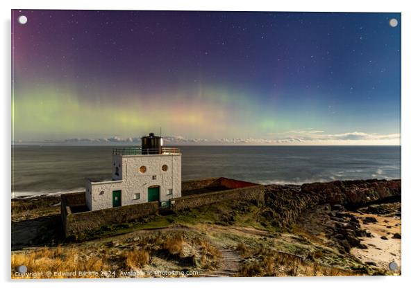 Northern Lights at Bamburgh Lighthouse Acrylic by Edward Bilcliffe
