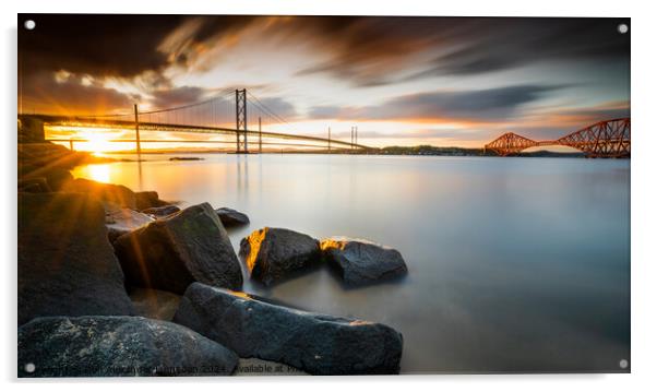 Forth Bridges Sunset Acrylic by Don Alexander Lumsden