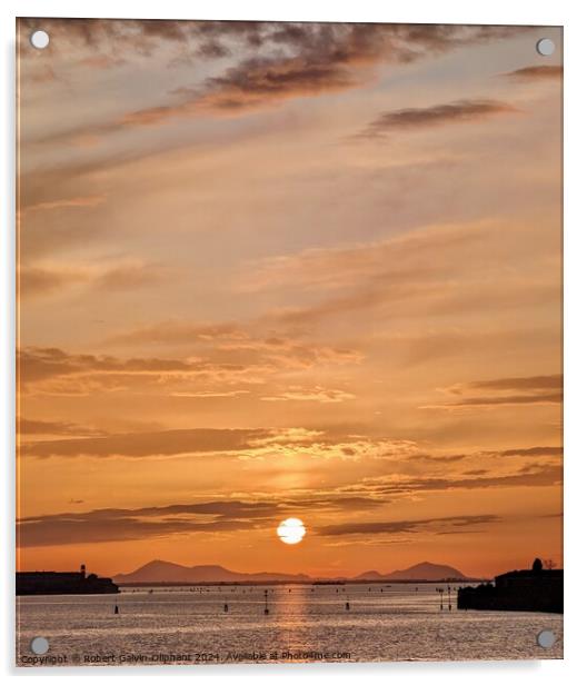 Orange sunset over the Venice Italy lagoon  Acrylic by Robert Galvin-Oliphant