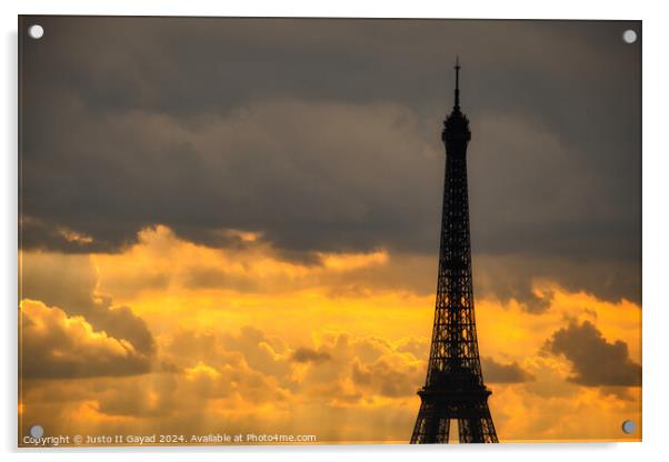 Sunset Eiffel Tower Paris, France Acrylic by Justo II Gayad