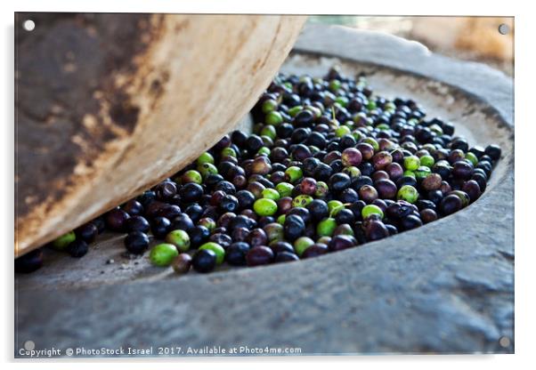 Olives in stone press Acrylic by PhotoStock Israel