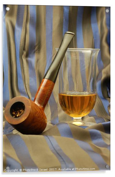 wooden pipe and glass of malt whiskey Acrylic by PhotoStock Israel