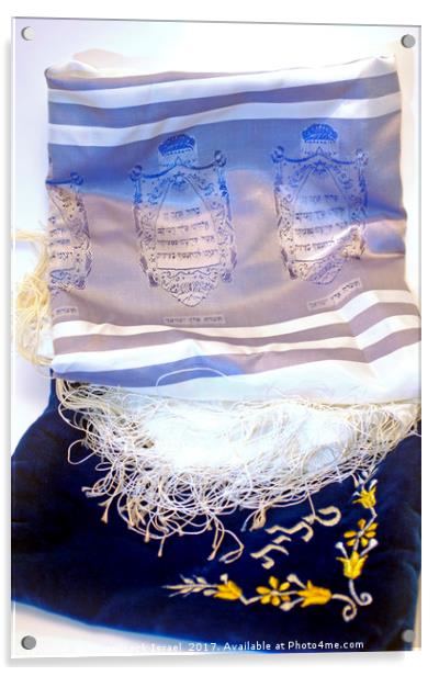Tallit and an elaborated decorated talit bag Acrylic by PhotoStock Israel